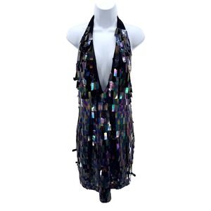 THE NEW ARRIVALS Ilkyaz Ozel Calypso Pera Nights Sequin Halter Mini Dress 38 M